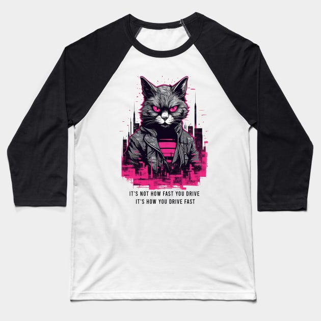 Cyberpunk cat Baseball T-Shirt by RosaliArt